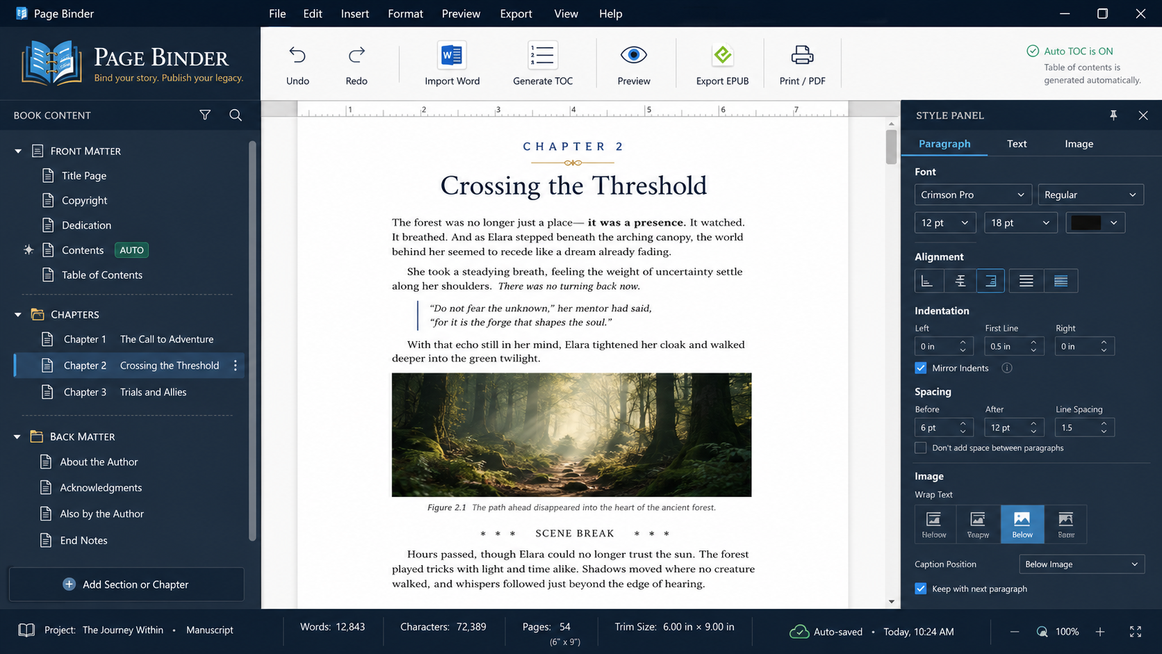 Page Binder book formatting interface